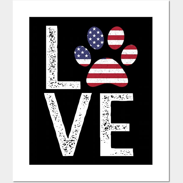 Patriotic Love Paw Print American Flag Dog Owner design Wall Art by nikkidawn74